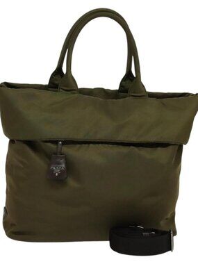 PRADA Hand Bag Nylon 2way Khaki Auth ac3713